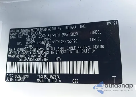 2024 Toyota Grand Highlander Platinum from USA, damaged, VIN 5TDAAAB54RS043167